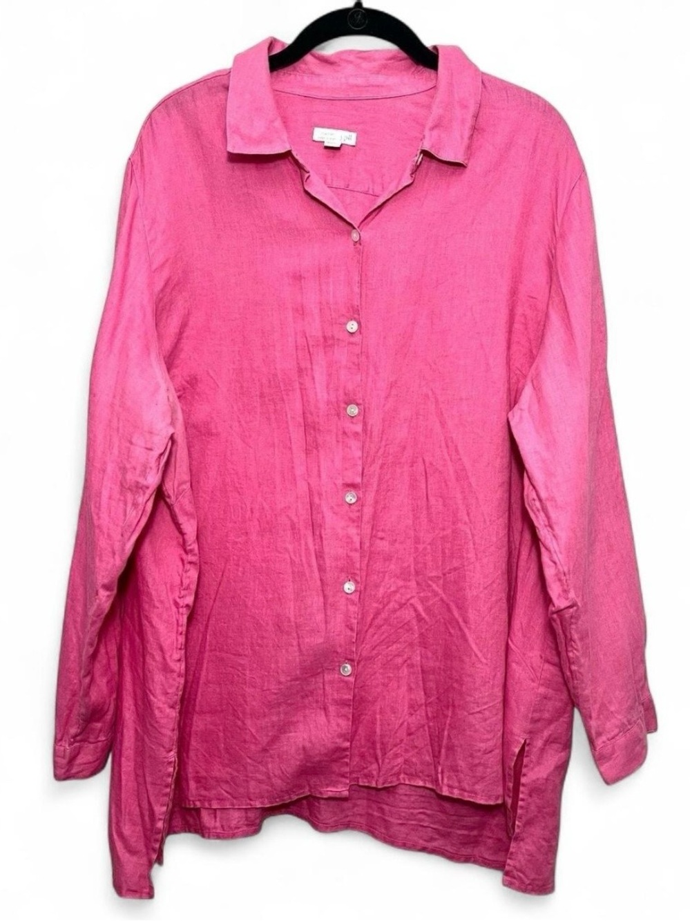 J Jill Love Linen Pink Long Sleeve Button Up Tunic Top 2X Comfort Relax Coastal